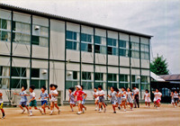 1996年7月　避難訓練　上ヶ原小学校　運動場へ避難